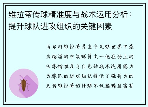 维拉蒂传球精准度与战术运用分析：提升球队进攻组织的关键因素